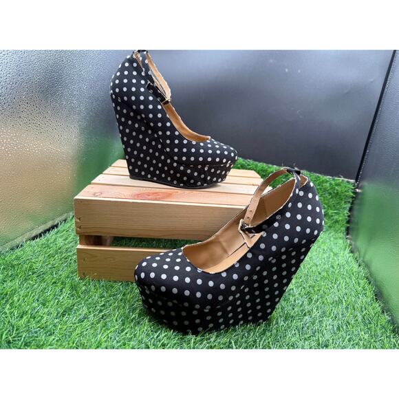 Forever 21- Wedge Heels- Black/White Polka Dot- Size 7W - Picture 1 of 10